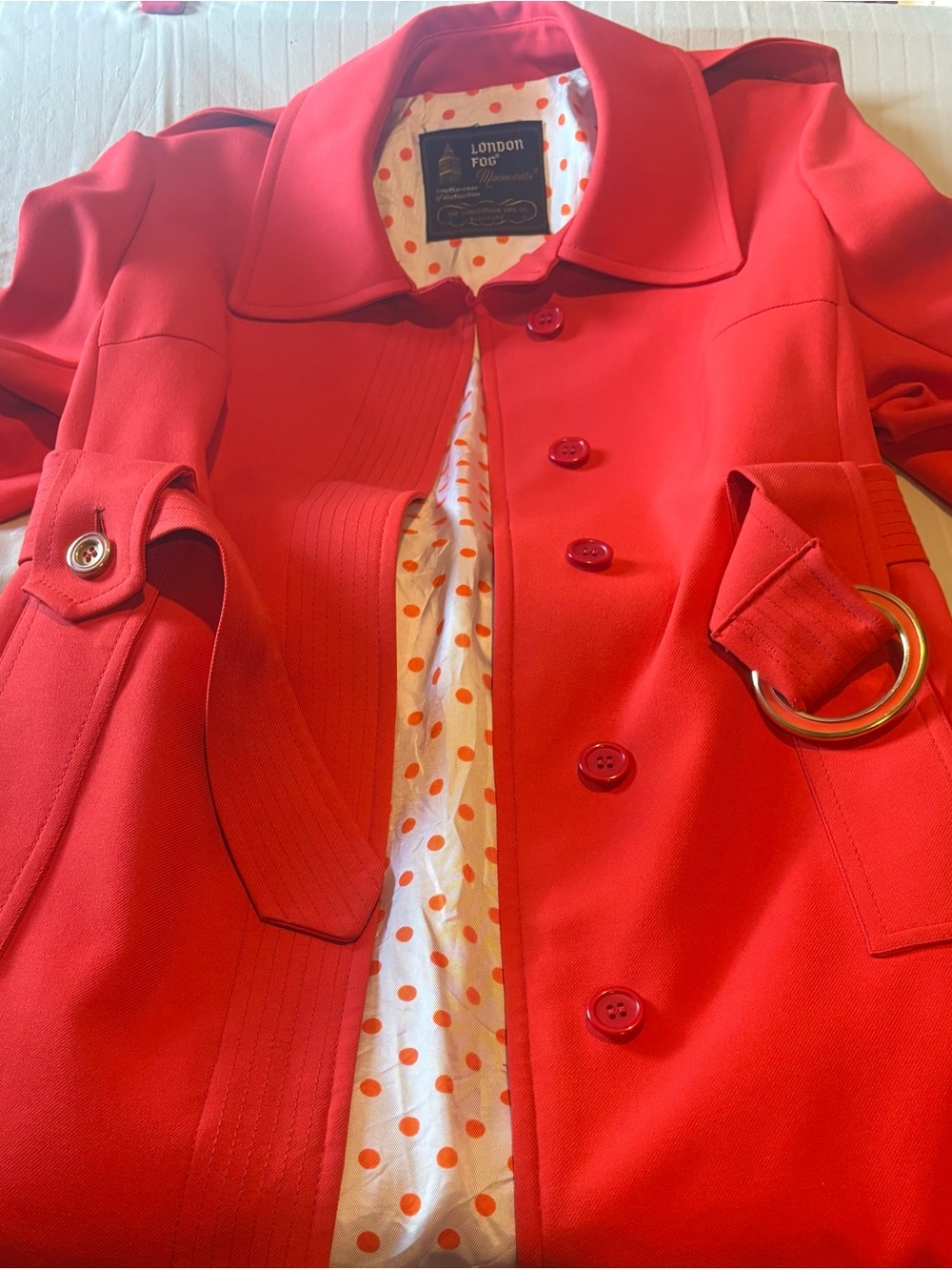 Vintage London Fog Bright Red Trench Coat with Belted Detail
